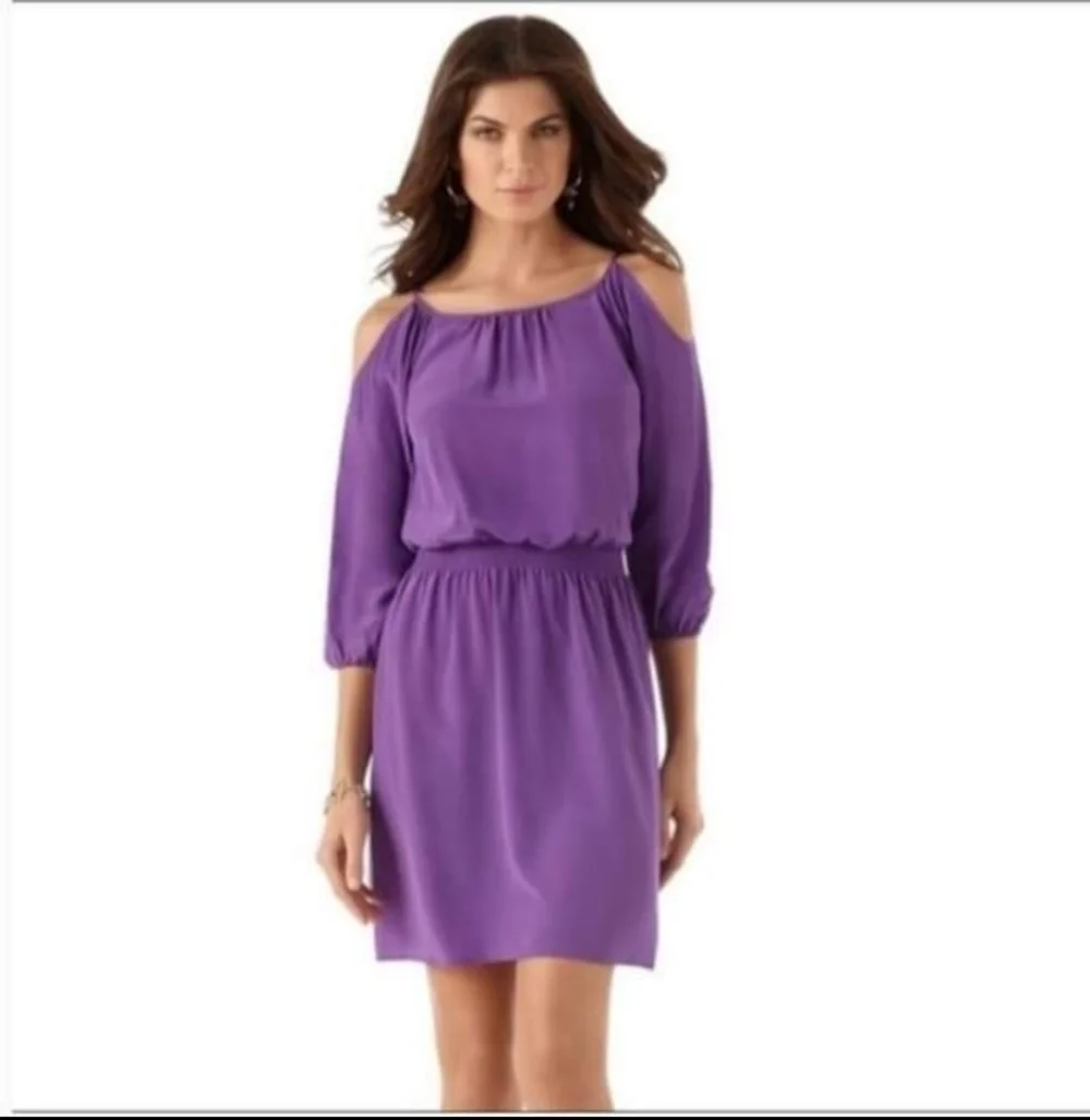 White House Black Market 100% Silk Shoulder Dress - Picture 1 of 9